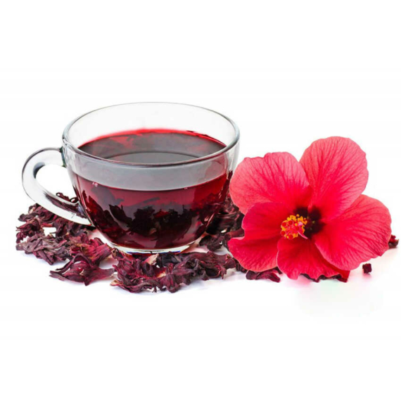 Hibiszkus virág tea átlátszó üveg csészében