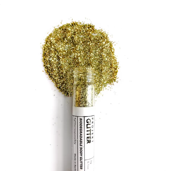 biológiailag lebomló és vegán kozmetikai glitter arany színben