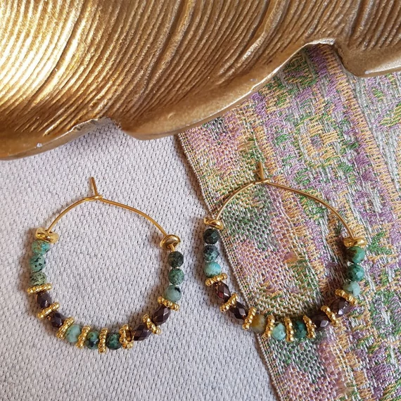 ÁSVÁNY ÉKSZER - GINANDGER BIJOUX - KÉZMŰVES - ABI - TÜRKIZ, HEMATIT és KREOL FÜLLBEVALÓ